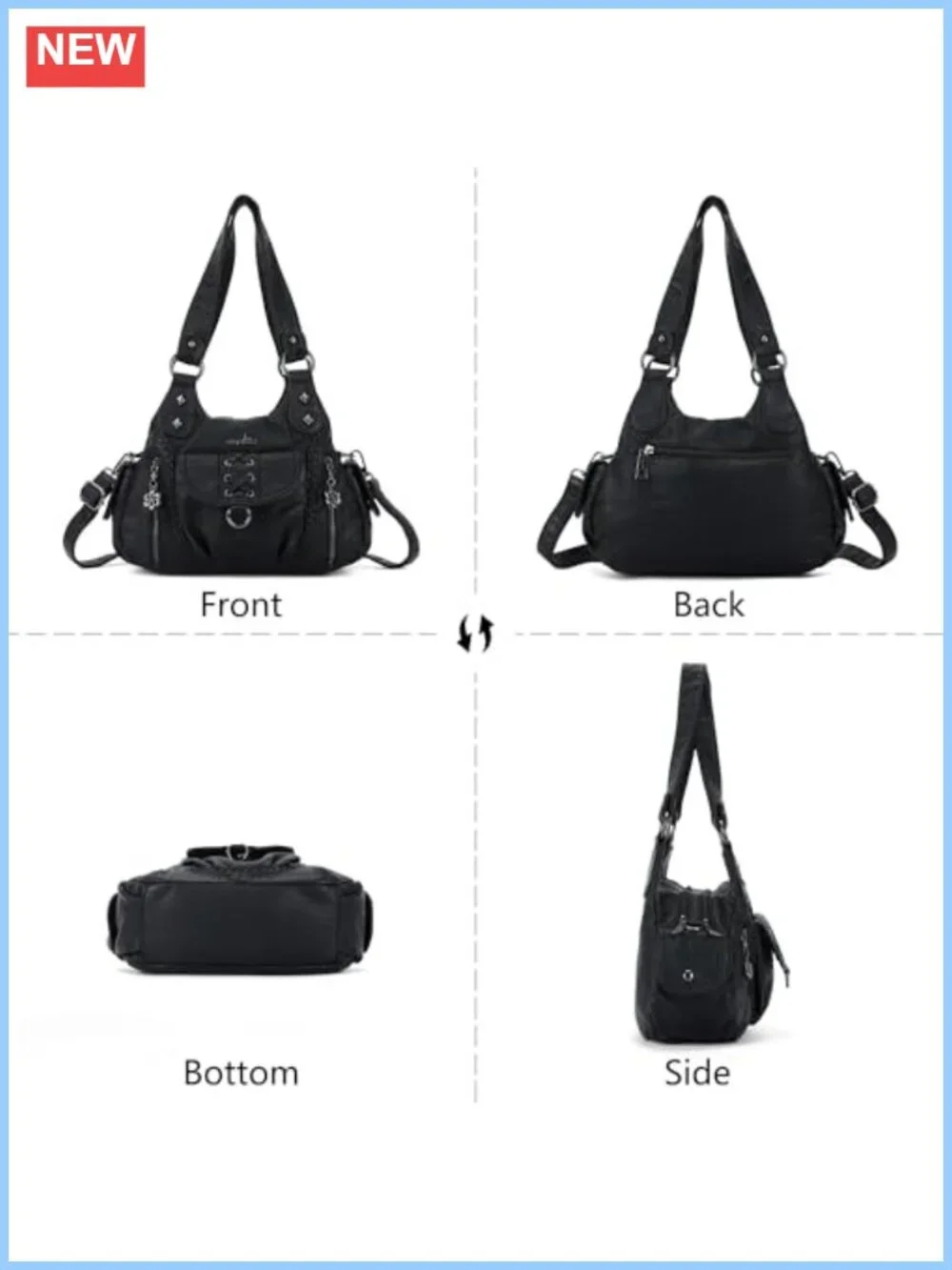 Vegan Leather Hobo Shoulder Bag Crossbody Multi-Pocket